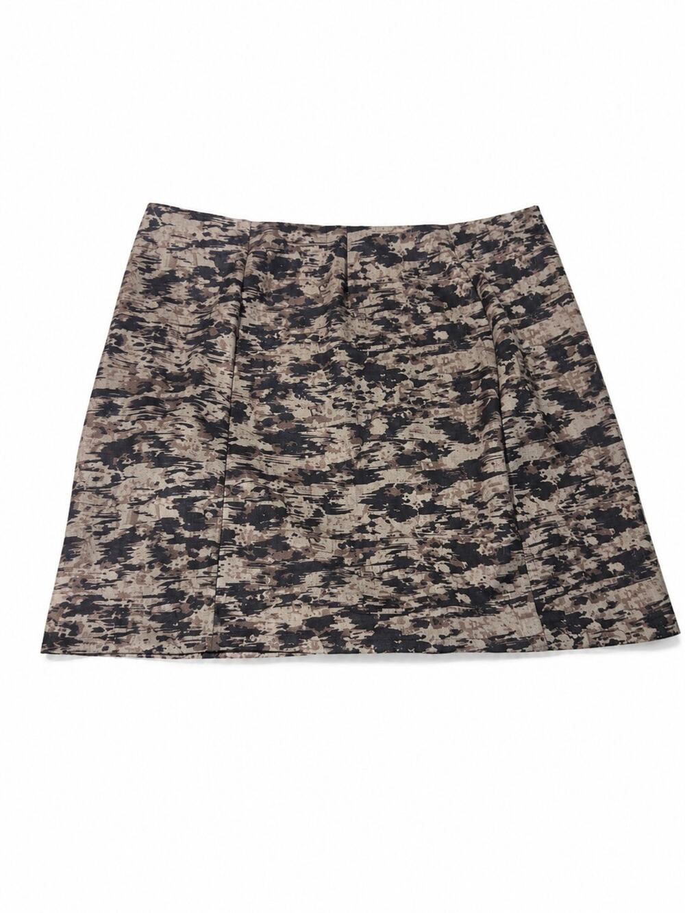 Carol Wren Skirt Womens Sz Large Gray Khaki Beige Stretch Leather/Gold Embellish